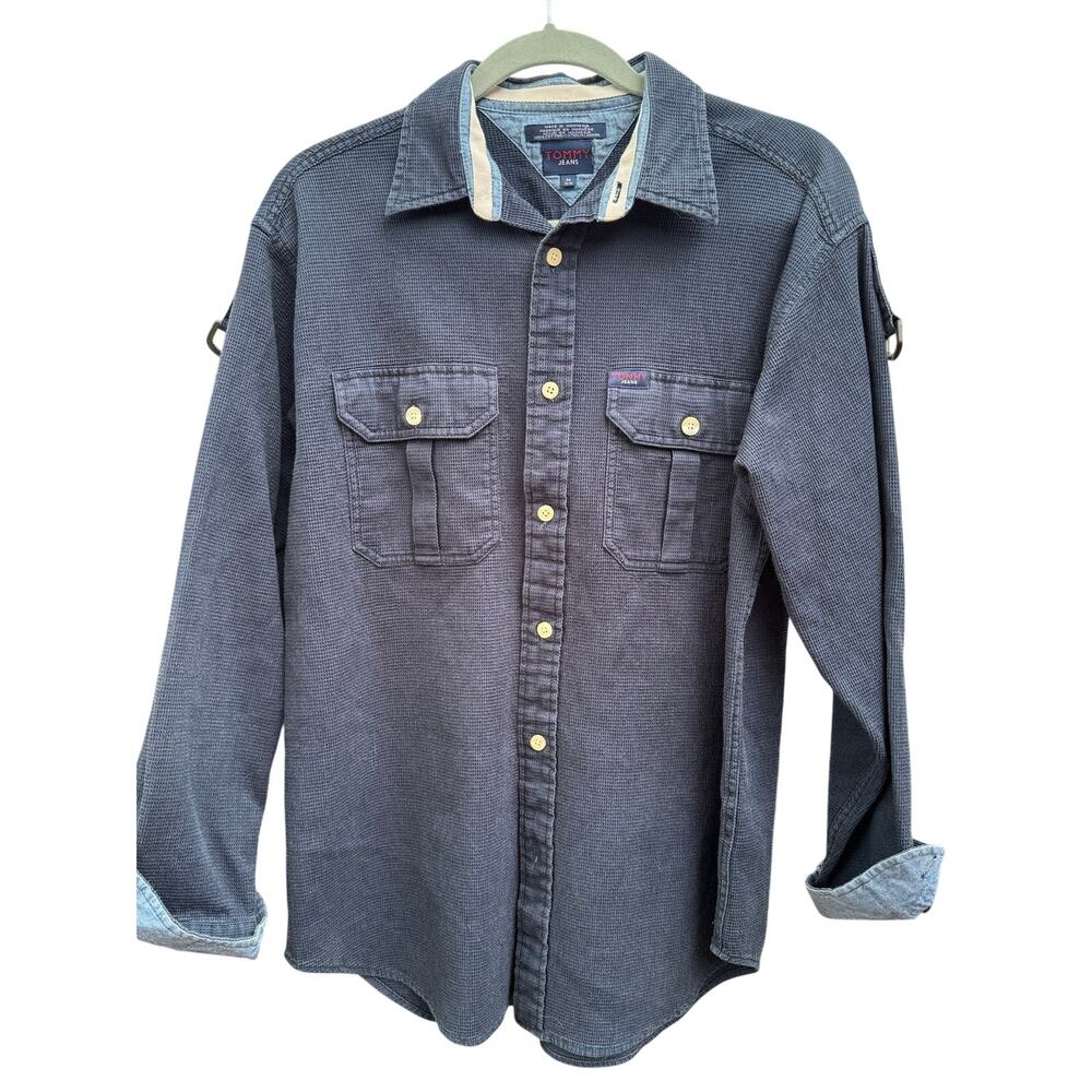 Vintage Tommy Jeans Waffle Knit Button Down Shirt Men’s M RN# 66476